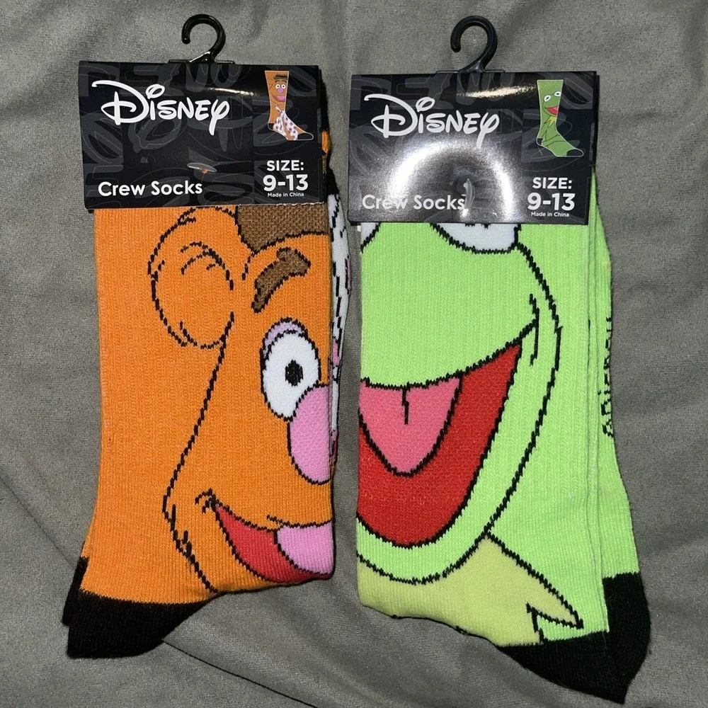 Lot 2 Pairs Disney Muppets Crew Socks Fozzie Bear Kermit The Frog Sz 9-13 NWT